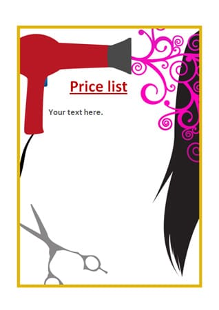 Hairdressers price list