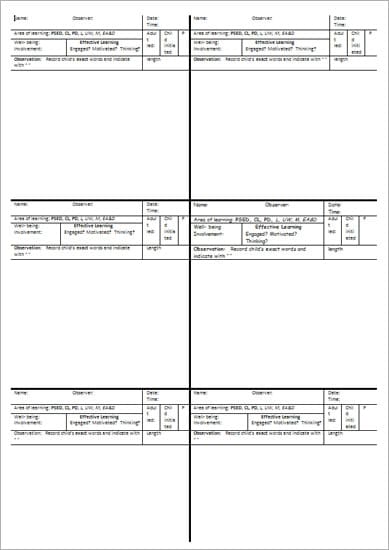 EYFS Short Observation Template