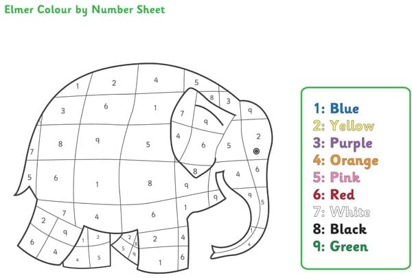 Elmer the Elephant Colour by Numbers