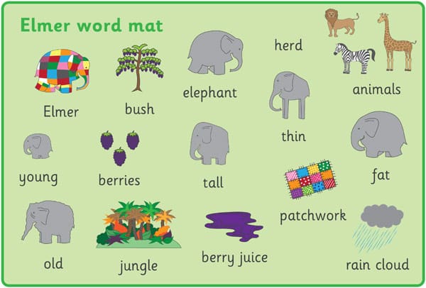 Elmer the Elephant Word and Image Mats
