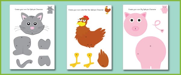 Little Red Hen split-pin characters