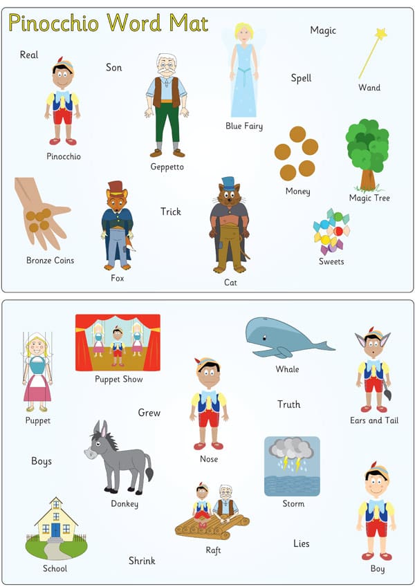 Pinocchio Word and Image Mats