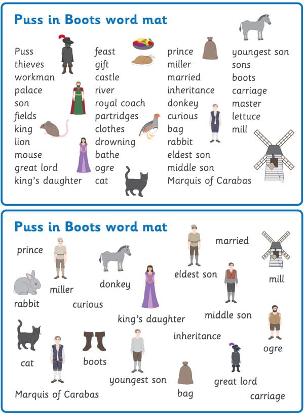 Puss in Boots Word Mats