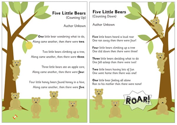 5 Little Bears Counting Rhymes