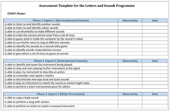 Assessment Template for the Letters and Sounds Programme