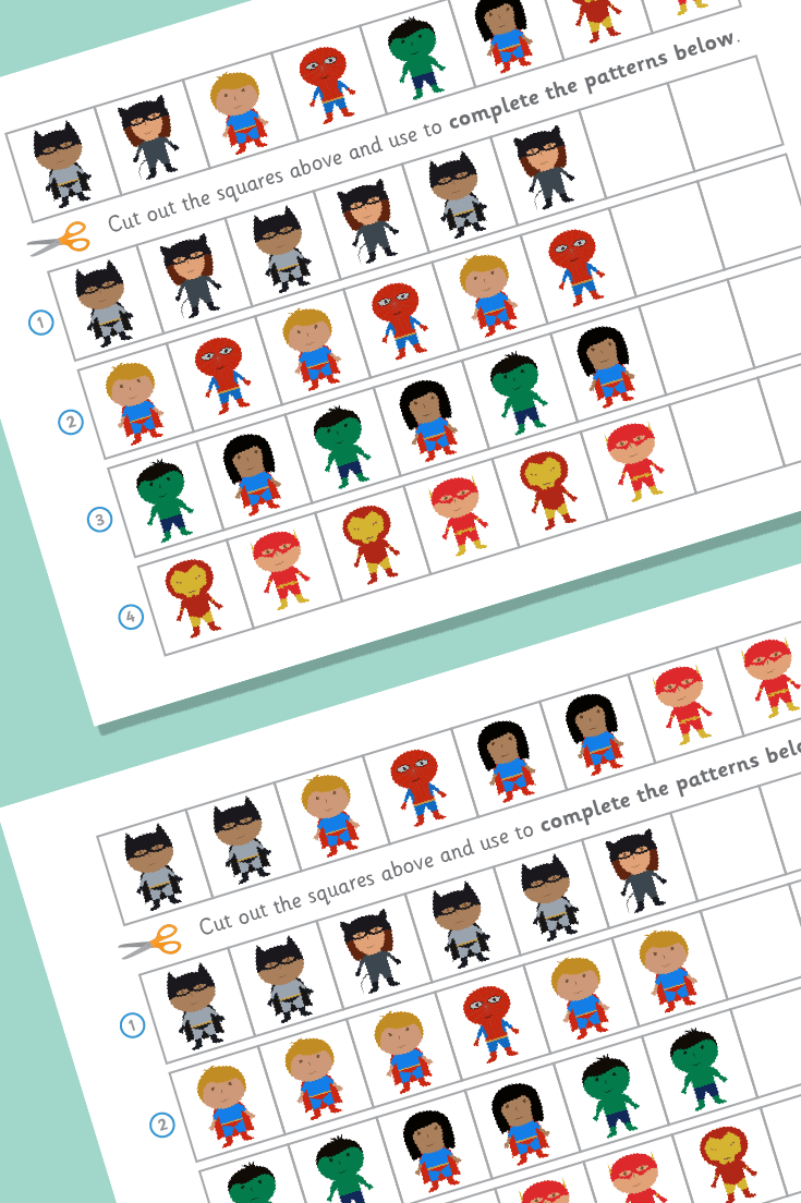Superhero Worksheets – Complete The Pattern