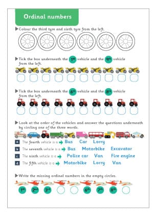 Ordinal Numbers Maths Worksheet