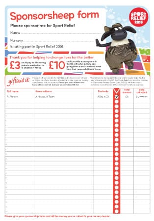 Sport Relief 2016: Sponsorship Form, Pay in Slip & Letter to Parents