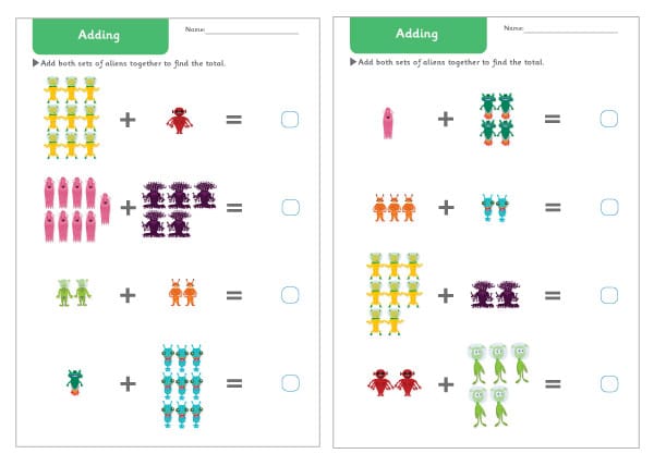 Alien Addition Worksheets