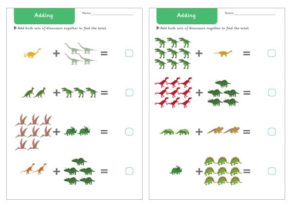 Dinosaur Addition Worksheets