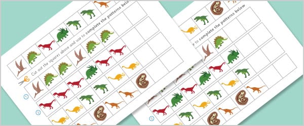 Dinosaur Sequence and Patterns Worksheets