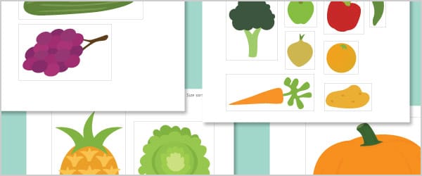 Fruit and Vegetable Cut-Outs for Size Sorting