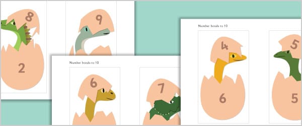 Hatching Dinosaurs: Number Bonds to 10 Picture Cards