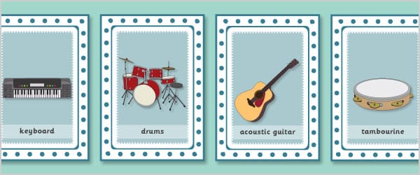 Musical Instruments Snap Cards with Words