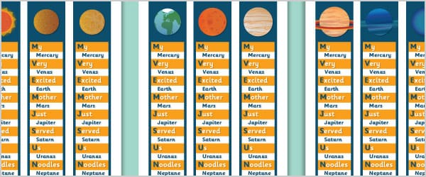 Planets Mnemonic Bookmarks