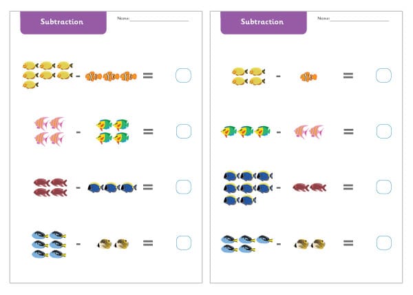 Under the Sea Subtraction Worksheets