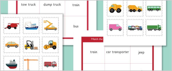 Work Vehicles Bingo