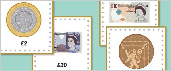 British Currency 15cm Cards