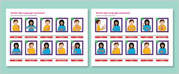 British Sign Language Multiple Choice Worksheet