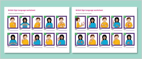 British Sign Language Basic Signs Worksheet
