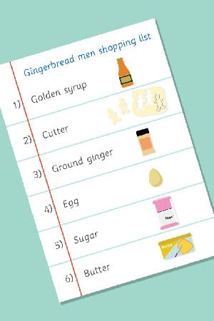 Gingerbread Men Recipe Role-Play Shopping List