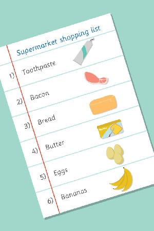 Supermarket Role-Play Shopping List