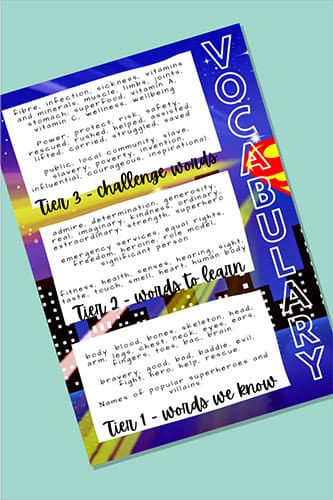 KS1 Superhero Vocabulary Sheets