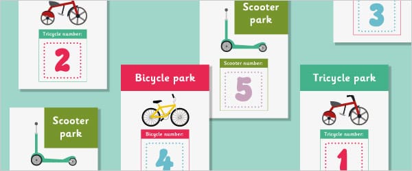 Tricycle, Scooter & Bike Parking Signs for Outdoor Play