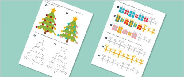 Christmas Tree & Presents Complete The Sequence Worksheets