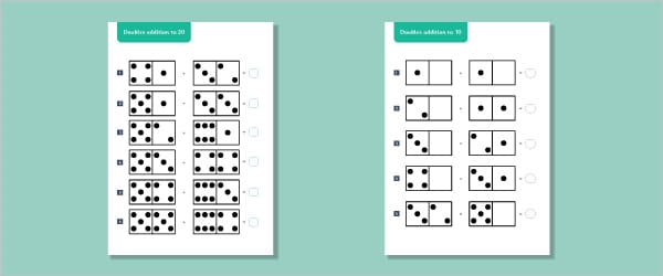 Domino Maths Worksheets Doubling numbers 2-20