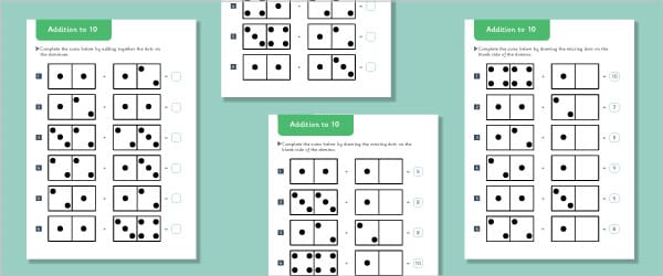Domino Maths Worksheets - Addition To 10