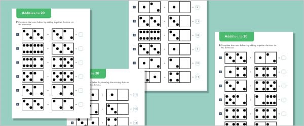 Addition To 20 Domino Worksheets