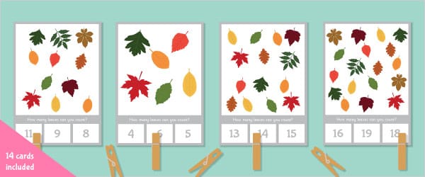 Autumn Leaves Count And Peg Activity (Numbers 1-20)