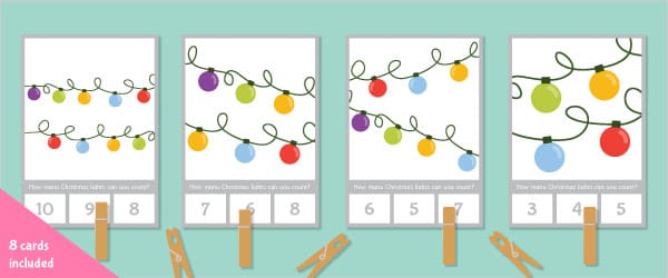 Christmas Lights Count And Peg Activity (Numbers 1-10)