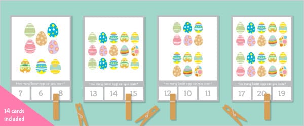 Easter Eggs Count And Peg Activity (Numbers  1-20)