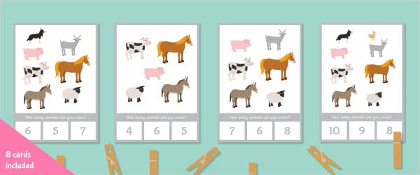 Farm Animals Count And Peg Activity (Numbers 1-10)