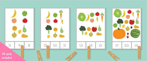 Fruit And Vegetables Count And Peg Activity (1-20)