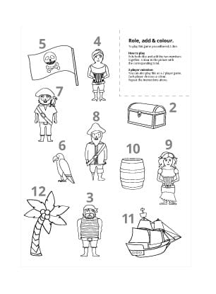 Pirate Role, Add And Colour Dice Game